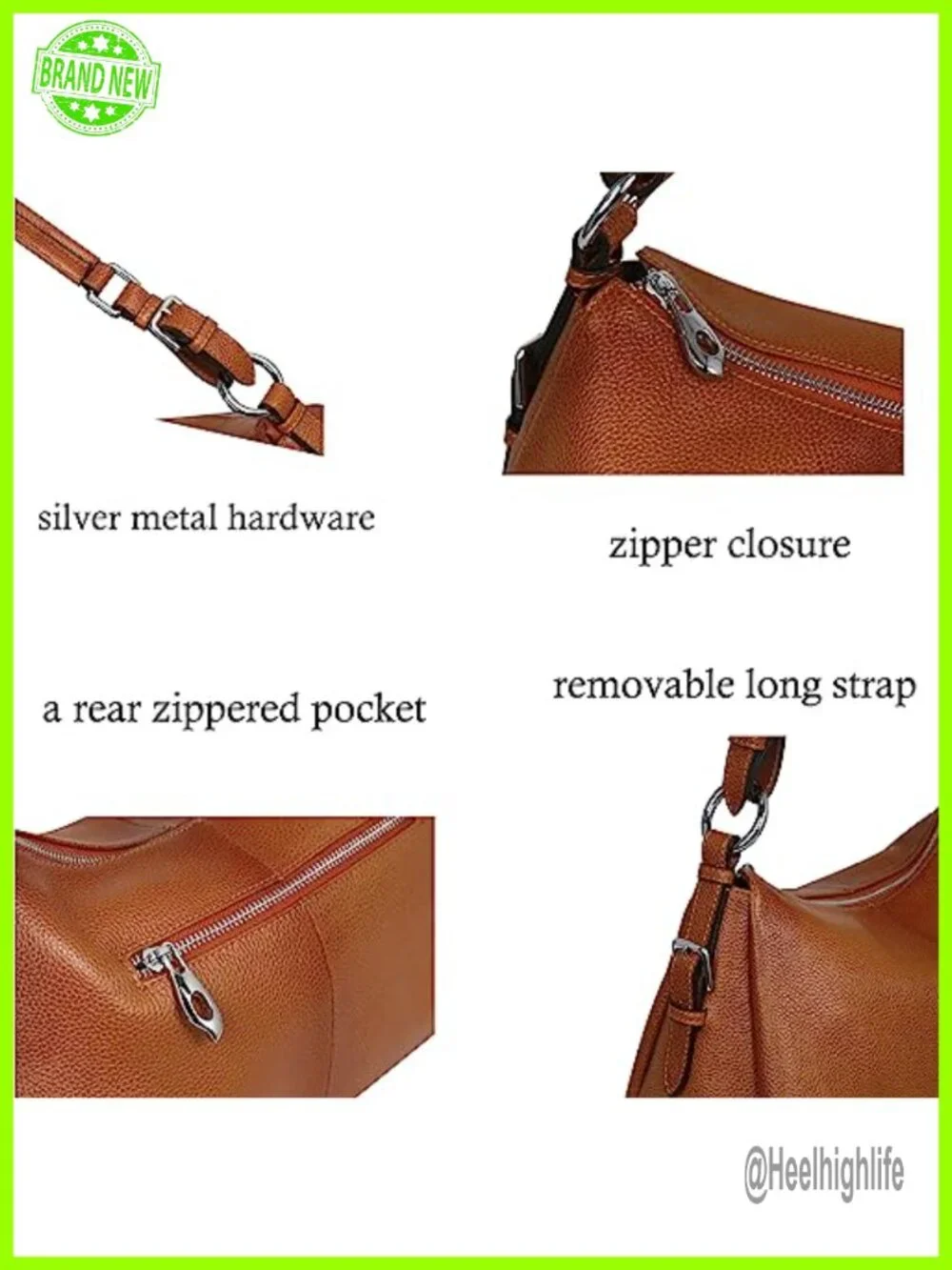 Genuine Leather Large Capacity Hobo Shoulder Tote Crossbody Bag Zippered